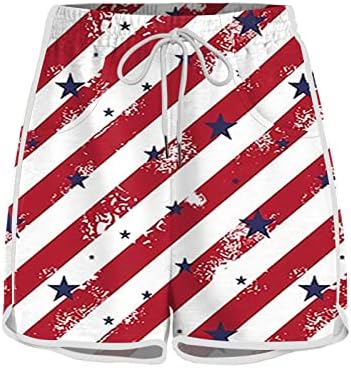 4 ביולי המריצות מכנסיים קצרים אתלטים לנשים מכנסיים קצרים של משיכה מזדמנים עם כיסים עם מכנסי חוף דגל אמריקאים