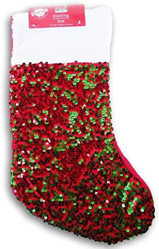 גרב חג המולד חגיגי עם עיצוב נצנצים משתנה צבע הפיך - 8.5 אינץ 'x 16 אינץ'
