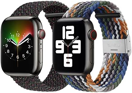 רצועות קלועות מתכווננות Aokoor תואמות את Apple Watch 45 ממ 44 ממ 42 ממ דנין רב -ין ושחור אחדות