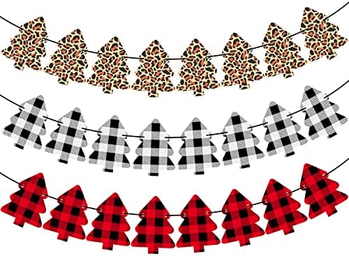 דודו עץ חג המולד באנר באפלו בדוק משובץ אדום שחור נמר לבן חג המולד Munting Mini Garland Mantel