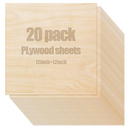 20 חבילות גיליונות עץ עץ למלאכה - 12 x 12 x 1/16 אינץ ' - יריעות עץ גיליונות דיקט עם משטחים חלקים - מלאכה