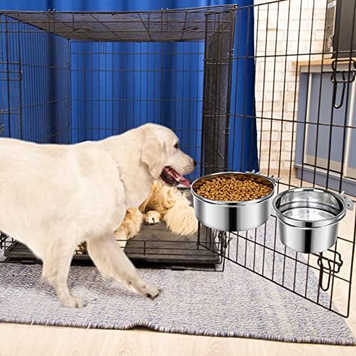 יאמי סם 2 יחידות בינוני כלב מזון מים קערת עבור כלוב עם משודרג מהדק מחזיק, חיות מחמד מלונה תליית קערות נירוסטה לזיהוי