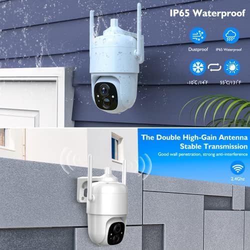 מצלמות המופעלות על סוללות Allweviee לאבטחה ביתית בחוץ, פאן הטיה 355 ° תצוגה IP65 אטום מים אלחוטי