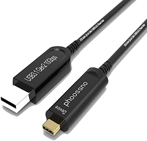 Phoossno UL CMP מלידה מדורגת USB A ל- C סיבים אופטיים 3.1 כבל 10GBPS 65ft תואם למיקרוסופט Azure