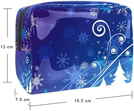 תיק איפור נסיעות תיק קוסמטי עמיד למים שקיות איפור תיקי איפור לנשים ונערות, עץ פתית שלג כחול חג המולד