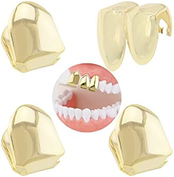 4 חתיכות 18 קראט מצופה זהב שיני היפ הופ גרילז שיני זהב שיניים מזויפות היפ הופ שיניים בודדות כובעי