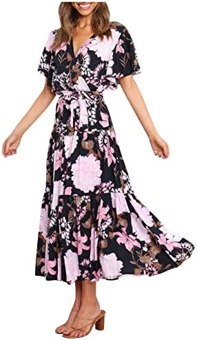 שמלות שיבה הביתה 2023, קיץ נשים מזדמן מודפס המודפס מותניים עם שמלה ארוכה שמלת בוהו