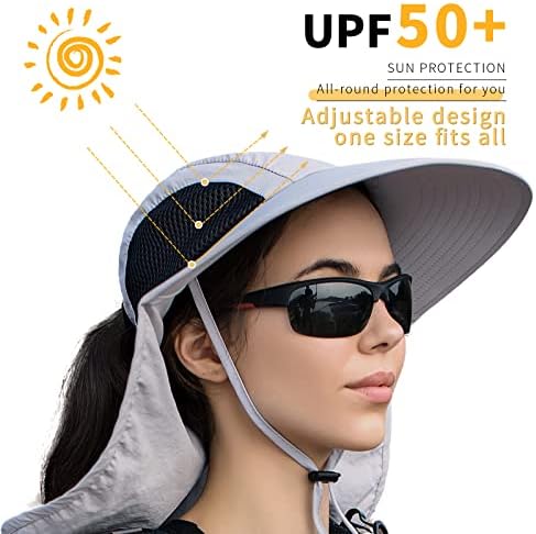 כובע דיג לנשים לנשים עם דש צוואר, UPF 50+ כובעי שמש מגן UV, כובעי חוף רחבים שופעים לנשים וגברים