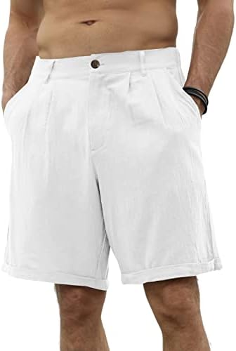 גברים של פשתן מזדמן חוף מכנסיים קצרים כותנה קלאסי קיץ מכנסיים קצרים עם כפתורים אלסטי מותניים