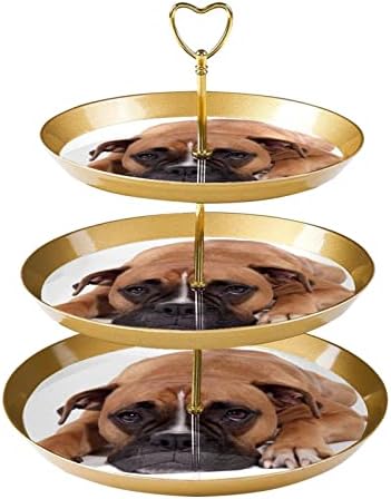 מעמד עוגת שכבה 3 של RATGDN, מגדל תצוגת קינוח כלב בוקסר יפהפה, מחזיק עוגות עגול פלסטי