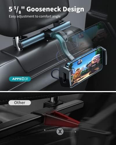 אפליקציות 2 מחזיק טאבלט לרכב למשענת ראש לרכב, מחזיק אייפד למושב אחורי לרכב, זרוע מתכווננת מתכווננת
