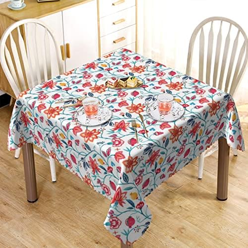 מפת שולחן מרובעת בדוגמת פרחים, 70 על 70 אינץ', בגדי שולחן מרובעים להדפסת קמטים לשימוש חוזר, למטבח