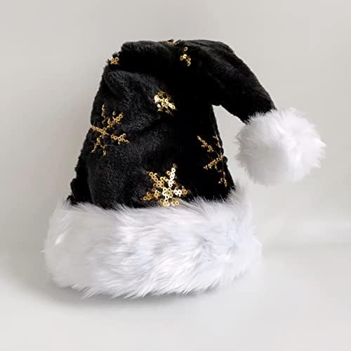שלי שחור חג המולד סנטה כובע עם זהב פתית שלג פאייטים למבוגרים משפחת חג המולד לשנה חדשה פסטיבל מסיבת קישוטים