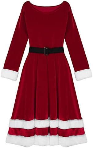 קטיפה חג המולד מודפס שמלת סנטה תלבושת גדול שמלת רך מפואר גברת תלבושות גבירותיי נשים של מתגנדר מקרית