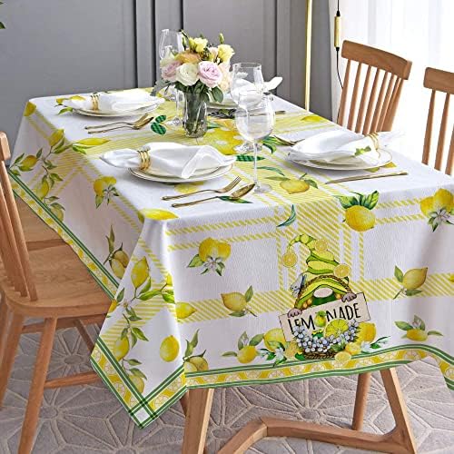 מפת שולחן לימון משושה, מלבן בד שולחן לימון 60x120 אינץ ', מקורה או חיצוני עיצוב שולחן צהוב לארוחת ערב