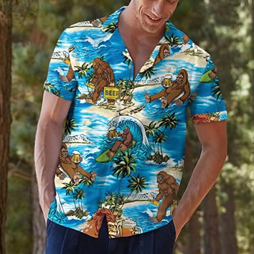 חולצה אמריקאית ביגפוט הוואי לגברים, כפתור Sasquatch מצחיק למטה חולצה הוואי
