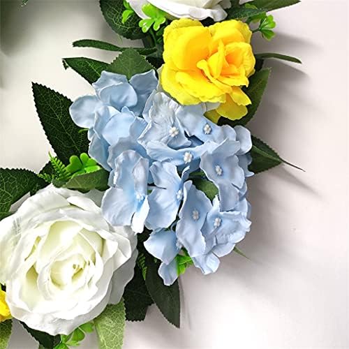 זר ורד לבן וצהוב זרי הידראנגאה כחול הידראנגאה זל מלאכותי לעיצוב חגיגי קישוט לקישוט סלון קישוט קיר (צבע: