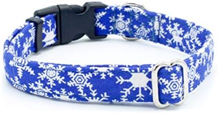צווארון כלבים חורף פתיתי שלג כחול 5/8 - 2 רוחב מרטינגייל, אבזם צווארון כלבי חג המולד