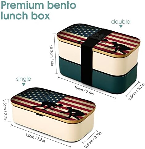 דגל ארהב היאבקות 1 קופסת אוכל בנטו קופסת דליפות דליפות בנטו קופסת מזון עם 2 תאים עבור פיקניק