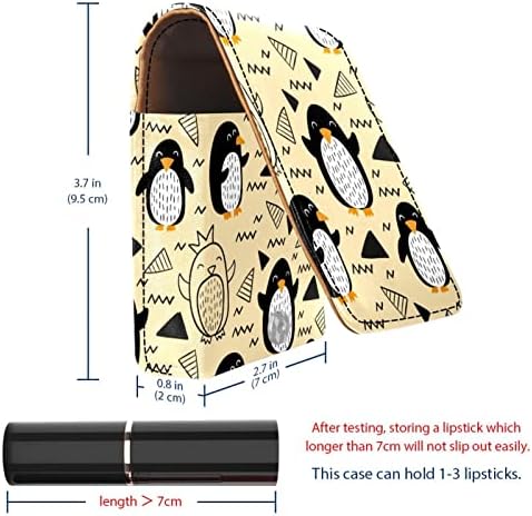 חמוד מצויר ביד פינגווין דפוס דפוס עור PU איפור מארז שפתון ארגון מחזיק עם תיק קוסמטיקה מראה