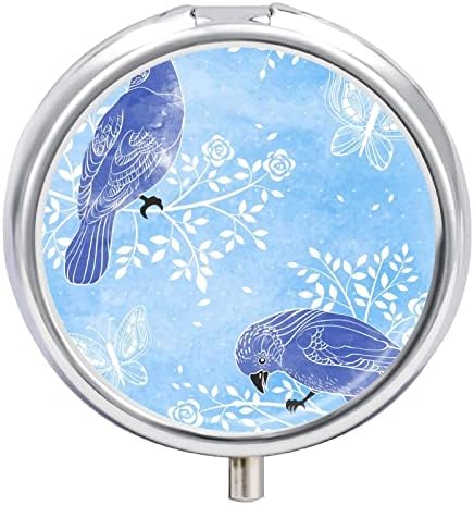 קופסת גלולות ציפורים כחולות עגול טבליות עגול טבליות ניידות פילבוקס נייד מחזיק גלולות מארגן מיכל