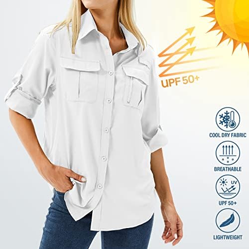 Toumett נשים UPF 50 שרוול ארוך UV הגנה מפני השמש חולצות ספארי חיצוניות חיצוניות מהירות דיג דיג חולצות