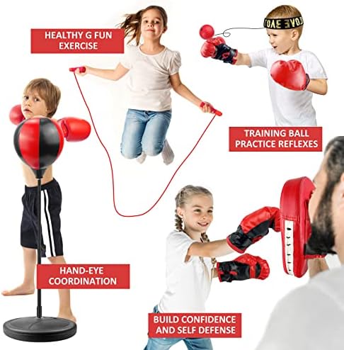 תיק אגרוף לילדים כפפות אגרוף תיק אגרוף לילדים מתכווננים עם תיק אגרוף סטנד צעצוע למשך 3-10 בנים