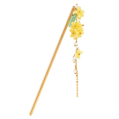 רטרו צהוב פרחי שיער מקל עתיק סגנון ציצית תליון תסרוקת גבוהה אביזרי סיני שיער מקלות אכילה סיכת ראש