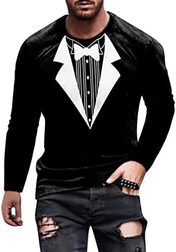 גברים חליפת אופנה הדפסת כושר ספורט מזדמן כושר חיצוני צוואר עגול חולצה טורנית שרוול ארוך אימון עליון