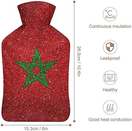 דגל לאומי של בקבוק מים חמים במרוקו הזרקת גומי עם כיסוי קטיפה חמה לכאבי מחזור מיטה התכווצויות 1 ליטר
