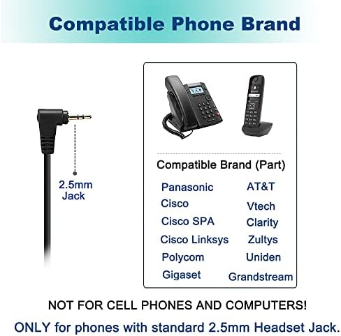 אוזניות טלפון 2.5 ממ עם ביטול רעש מיקרופון, אוזניות טלפון משרדיות תואמות ל- AT&T ML17929 VTECH RCA UNIDEN