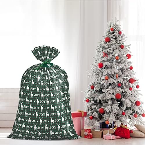 Loveinside Jumbo שקית מתנה גדולה מפלסטיק, שקית ניילון לעיצוב חג המולד עם תג ועניבה לחג - 56 x 36,