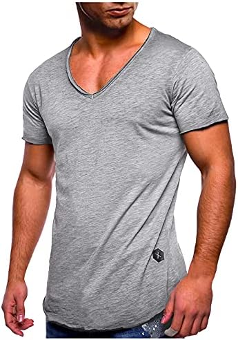 Leiyan Mens Mens Muscle Muscle חולצות קיץ שרוול קצר בתוספת גודל צווארון V-צווארון חיצוני אימון אתלטי חיצוני