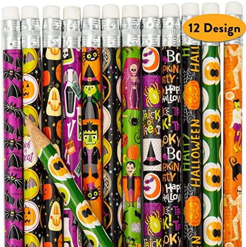 ג'וין 48 חבילה של עיפרון ליל כל הקדושים עם מחק ב -12 עיצוב, עפרונות צבעוניים שונים מגוונים.