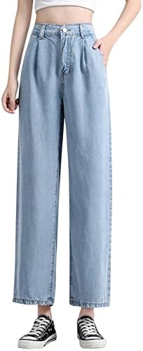 מכנסי זיעה של נשים ג'ין נשים ג'ינס ג'ינס מכנסי רגל רחבים אלסטיים אלסטיים גבוהים וילון דק אביב אביב נשים