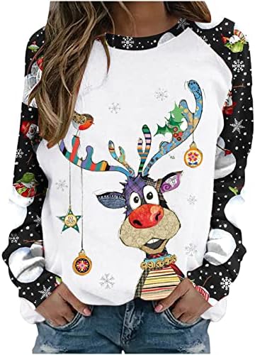 חג המולד חולצה חולצות לנשים חמוד איל מודפס מזדמן רופף ארוך שרוול סוודר סוודרים חולצות טוניקת טיז