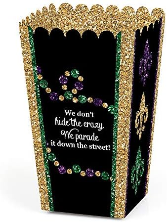 Mardi Gras - מסיבת מסכות פופקורן לטובת קופסאות פינוקים - סט של 12