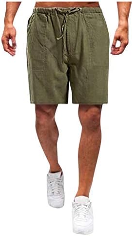 מכנסי פשתן כותנה לגברים של Beuu מכנסיים קצרים בקיץ המותניים האלסטי