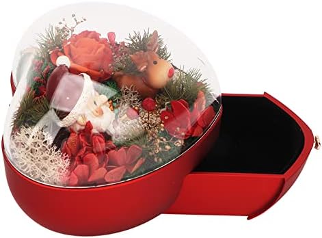 טגון קופסת לב פרחי חג המולד, כיסוי אקרילי לאורך זמן רב קופסת תכשיטים פרחים בצורת לב לטבעות טבעות