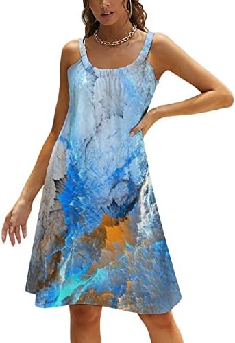 נשים 2023 שמלות צוואר הקיץ של הקיץ ללא שרוולים הדפס פרחוני מזדמן שמלת קו מזדמן בוהו זורם רופף.
