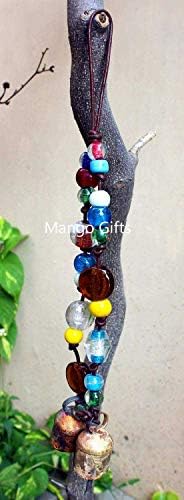 מתנות מנגו פעמונים דקורטיביים ברזל כפרי עם חרוזי זכוכית רב -צבעוניים באורך 32 סמ