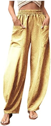 נשים של רטרו כותנה פשתן שרוך מכנסיים אופנה בוהמי מודפס מכנסיים מקרית רחב רגל מכנסיים עם כיס