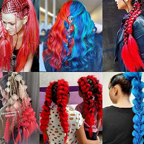 2 צבעים אדום כחול אומברה ג ' מבו קולעת שיער הרחבות לנשים 24 אינץ טמפרטורה גבוהה סינטטי סיבי