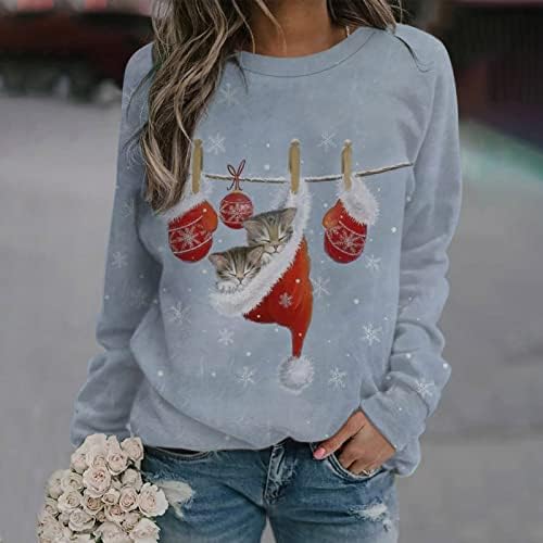 נשים סוודרים סתיו 2022 החג שמח חולצות רופף ארוך שרוול חמוד סוודר חולצות צווארון עגול חג המולד גנום