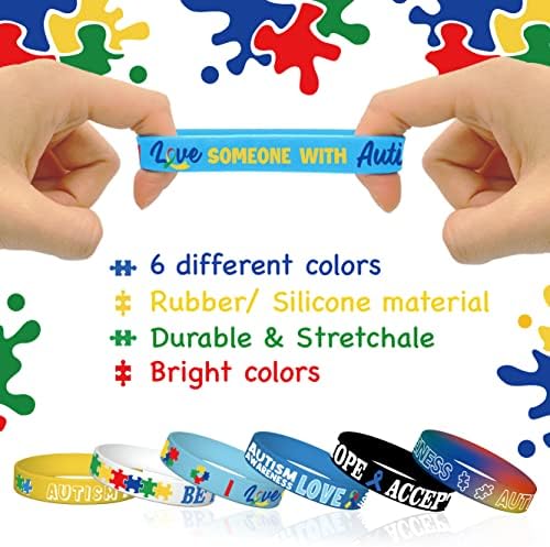 30 יחידות אוטיזם מודעות צמידי צבעוני פאזל חתיכות אוטיזם מודעות סיליקון צמידים מיוחד אוטיזם חינוך מוטיבציה גומי
