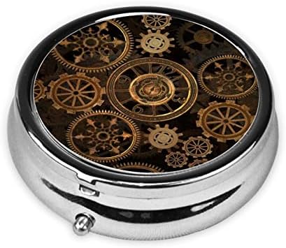 הילוכים Steampunk שעון עגול קופסת קופסה דקורטיבית קופסה מיכל, מארגן טבליות קומפקטיות לשני תא