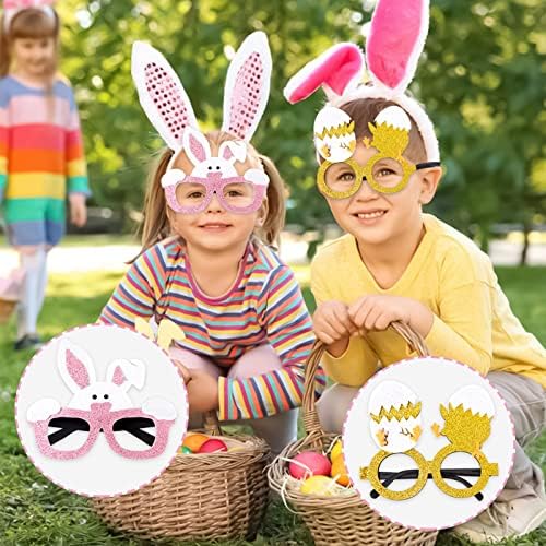 Gotgala 6 PCS משקפי מסיבת נצנצים של חג הפסחא פסחא אוזניים ארנבות אפרוח בקיעות ביצים משקפיים לילדים