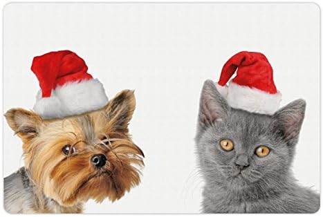 אמבסון חג המולד לחיות מחמד מחצלת עבור מזון ומים, חתול וכלב עם חג המולד כובעי מקומי חיות מחמד חג חגיגה,