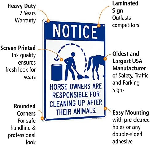 סימן חכם 14 על 10 אינץ ' הודעה-בעלי סוסים אחראים לניקוי אחרי בעלי החיים שלהם שלט מתכת, אלומיניום למינציה
