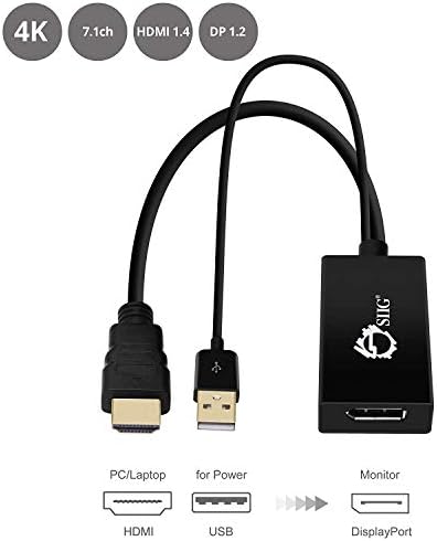 SIIG 4KX2K HDMI למתאם ממיר DisplayPort למערכות HDMI מצוידות כדי להתחבר ל- DP, תואם ל- HDMI 1.4, DP 1.2, ו-